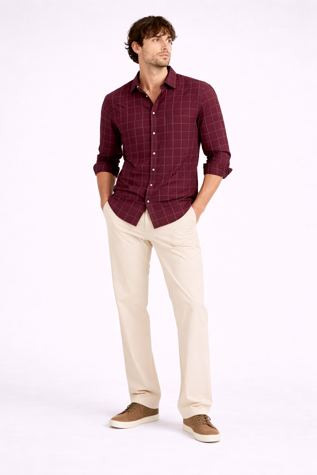 Huckleberry Maroon Gridline Luxe Cotton Shirt