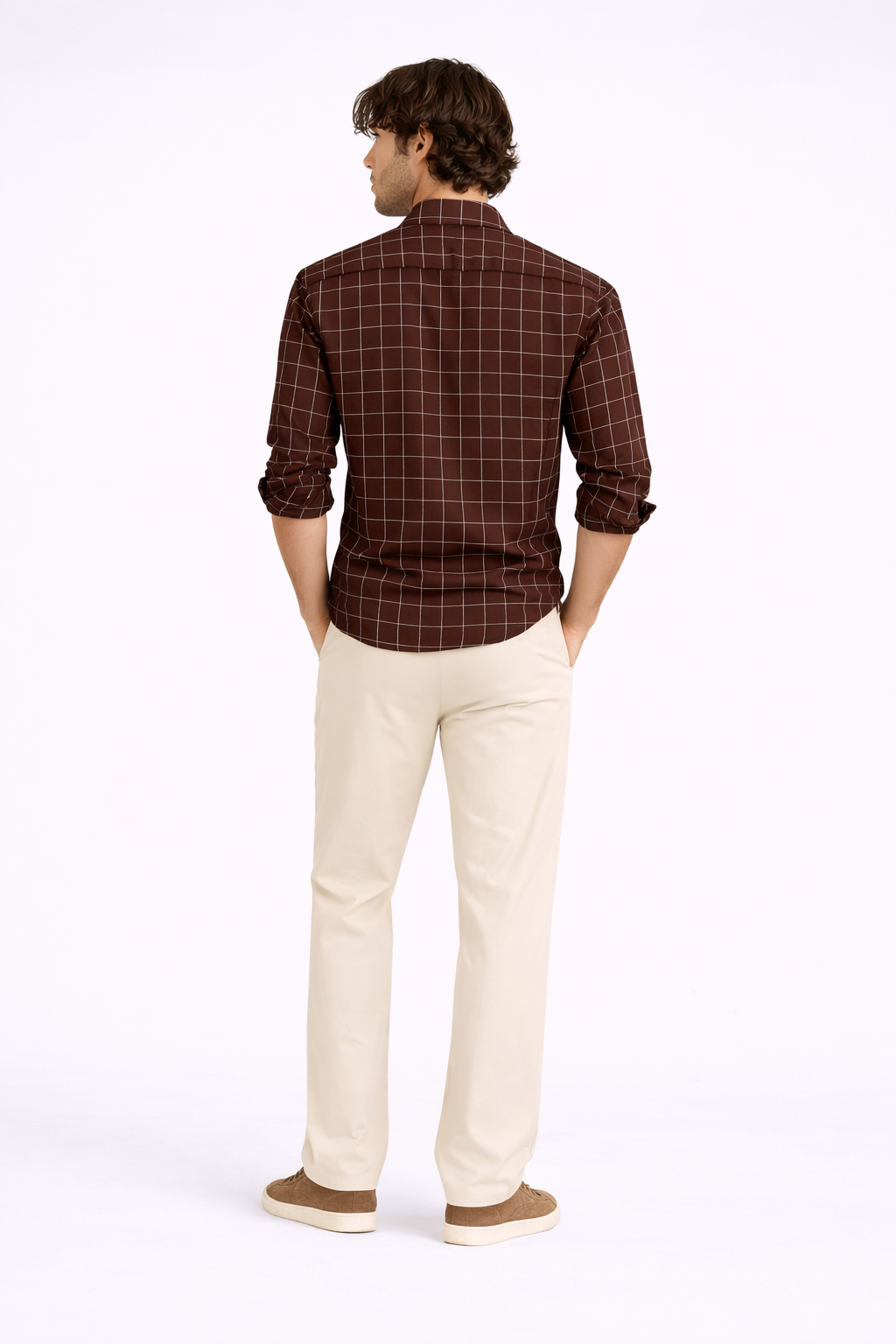Peat Brown Meridian Grid Cotton Shirt
